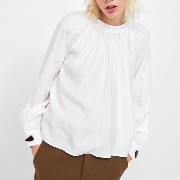 Zara Women’s L/S Mock Neck Blouse - Button up back - Picture 2 of 2